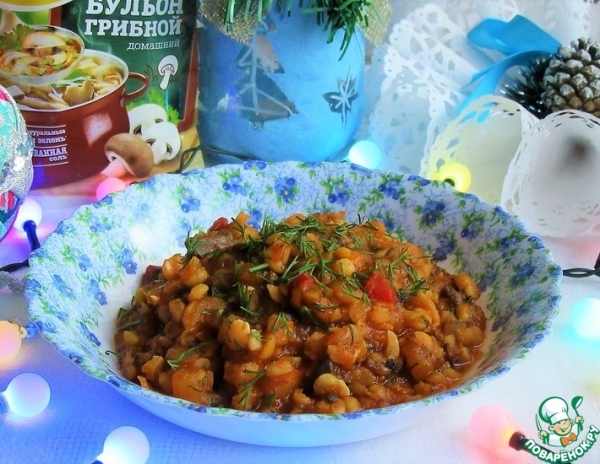 Тыквенное рагу с горохом и грибами