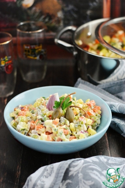 Вегетарианский "Оливье" со стручковой фасолью