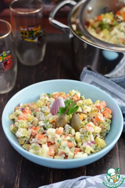 Вегетарианский "Оливье" со стручковой фасолью