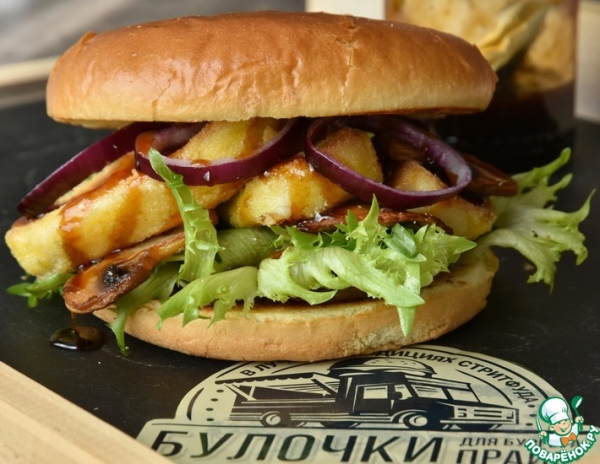 Бургер халуми с липким соусом чили Бургер халуми с липким соусом чили