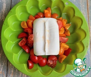 Брускетта с запеченой фетаксой и черри Брускетта с запеченой фетаксой и черри