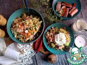 Салат с молодой капустой и колбасой