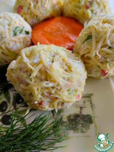 Закуска из ветчины и крабовых палочек