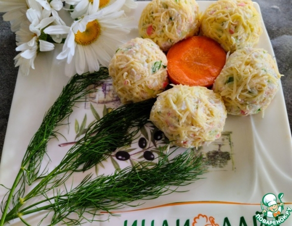 Закуска из ветчины и крабовых палочек