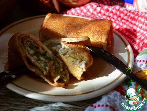 Блинчики с грибами и плавленым сыром