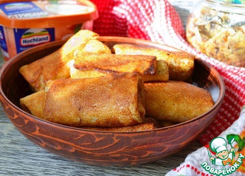 Блинчики с грибами и плавленым сыром