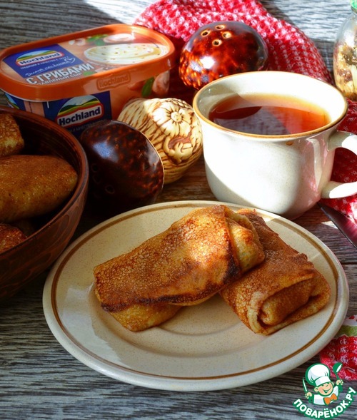 Блинчики с грибами и плавленым сыром