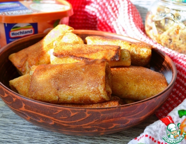 Блинчики с грибами и плавленым сыром