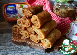 Блинчики с грибами и плавленым сыром