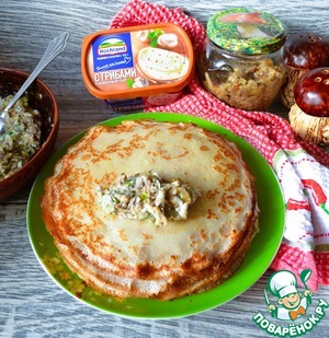 Блинчики с грибами и плавленым сыром