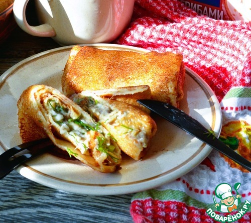 Блинчики с грибами и плавленым сыром