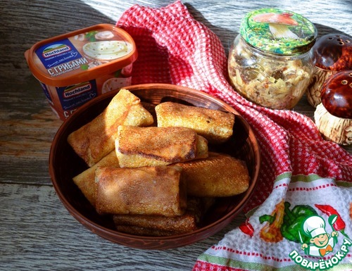 Блинчики с грибами и плавленым сыром