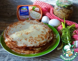 Блинчики с грибами и плавленым сыром