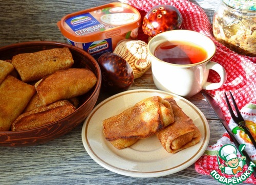 Блинчики с грибами и плавленым сыром