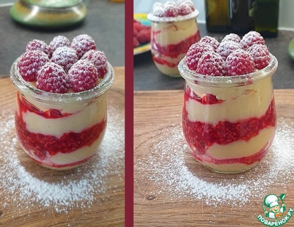 Десерт с заварным кремом и малиной Десерт с заварным кремом и малиной