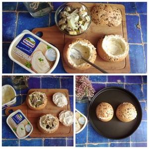 Хлебные горшочки с мясом и сыром Хлебные горшочки с мясом и сыром