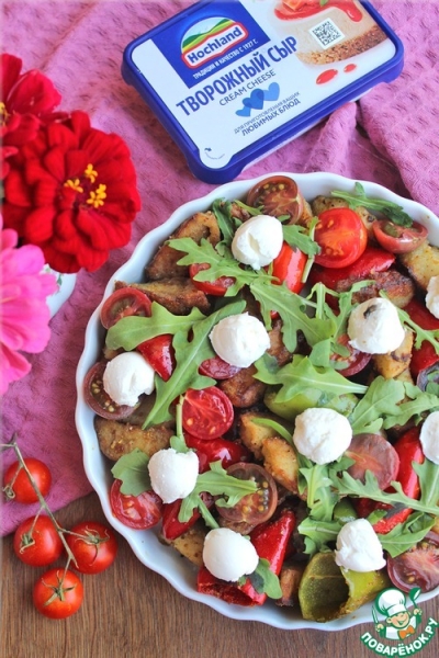 Салат из баклажанов, перца, томатов с творожным сыром Салат из баклажанов, перца, томатов с творожным сыром