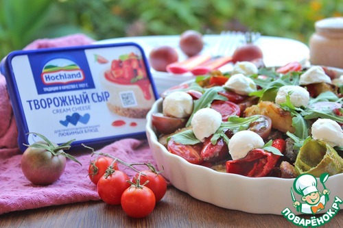 Салат из баклажанов, перца, томатов с творожным сыром Салат из баклажанов, перца, томатов с творожным сыром