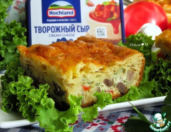 Заливной пирог с куриными желудочками