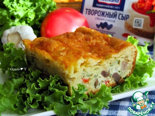 Заливной пирог с куриными желудочками