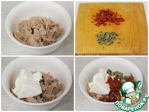 Брускетта с тунцом и вялеными томатами Брускетта с тунцом и вялеными томатами