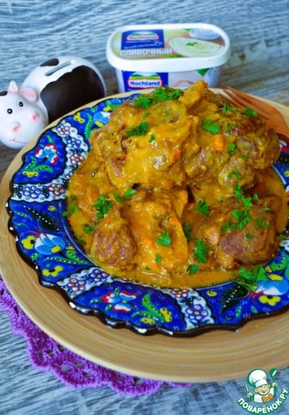 Говяжья голяшка в сливочно-овощном соусе Говяжья голяшка в сливочно-овощном соусе