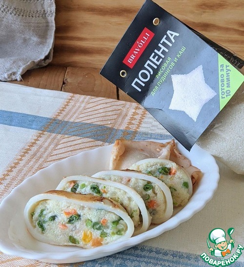Кальмары, фаршированные рисовой полентой и овощами Кальмары, фаршированные рисовой полентой и овощами