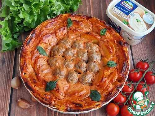 Картофель с фрикадельками в сырно-томатном соусе Картофель с фрикадельками в сырно-томатном соусе