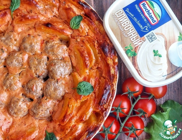 Картофель с фрикадельками в сырно-томатном соусе Картофель с фрикадельками в сырно-томатном соусе