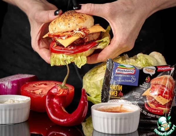 Острый бургер с куриной котлетой Острый бургер с куриной котлетой
