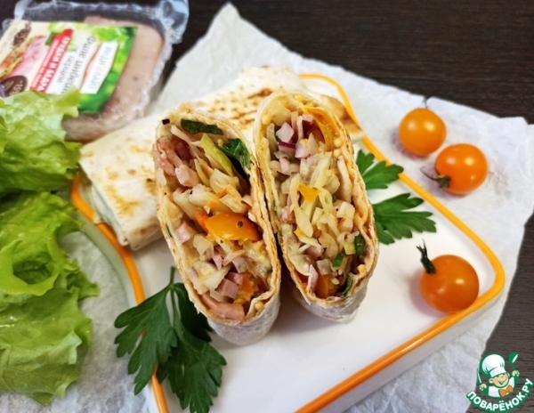 Шаурма с ветчиной и капустным салатом Шаурма с ветчиной и капустным салатом