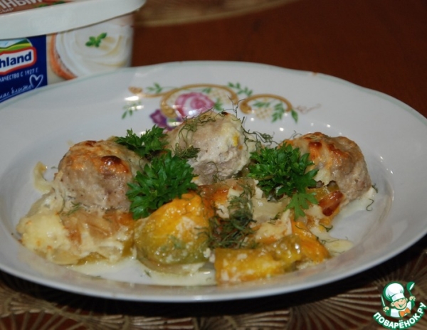 Сырная тыква с тефтелями Сырная тыква с тефтелями