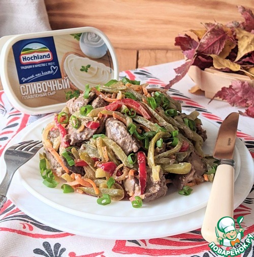 Тёплый салат из куриной печени "Осенний"