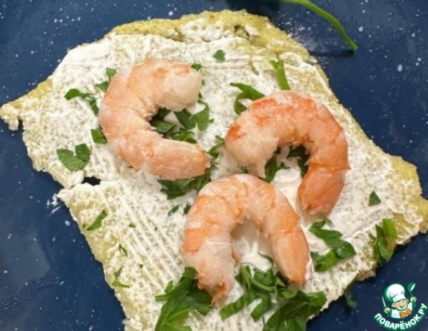 Тосты с креветками на злаково-чечевичной поленте Тосты с креветками на злаково-чечевичной поленте