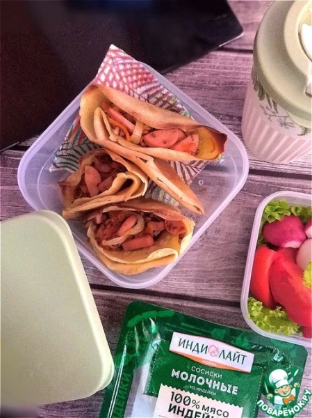 Запечённые блинные треугольники с сосисками Запечённые блинные треугольники с сосисками