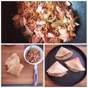 Запечённые блинные треугольники с сосисками Запечённые блинные треугольники с сосисками