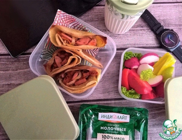 Запечённые блинные треугольники с сосисками Запечённые блинные треугольники с сосисками