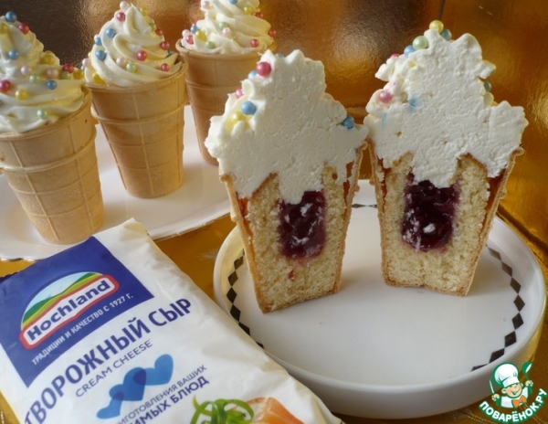 Капкейки в вафельных стаканчиках "Нетающее мороженое"