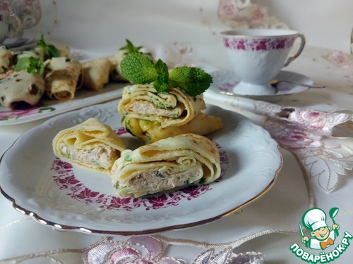 Блины с зелёным луком и рыбной начинкой Блины с зелёным луком и рыбной начинкой