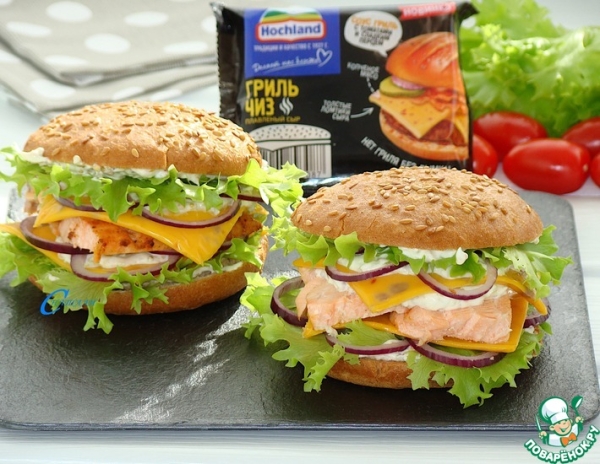Бургер с семгой гриль Бургер с семгой гриль