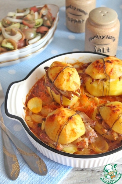 Картофель, фаршированный мясом и сыром