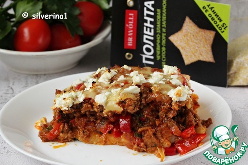 Полента, запеченная с фаршем