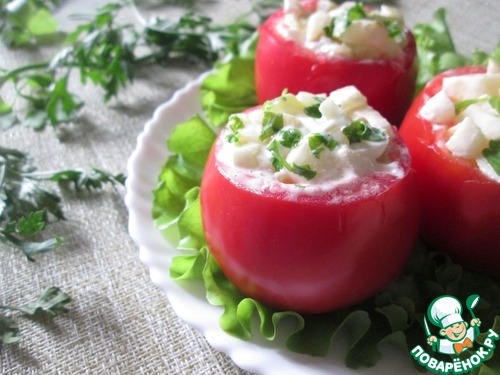 Помидоры, фаршированные огуречно-яблочным салатом Помидоры, фаршированные огуречно-яблочным салатом