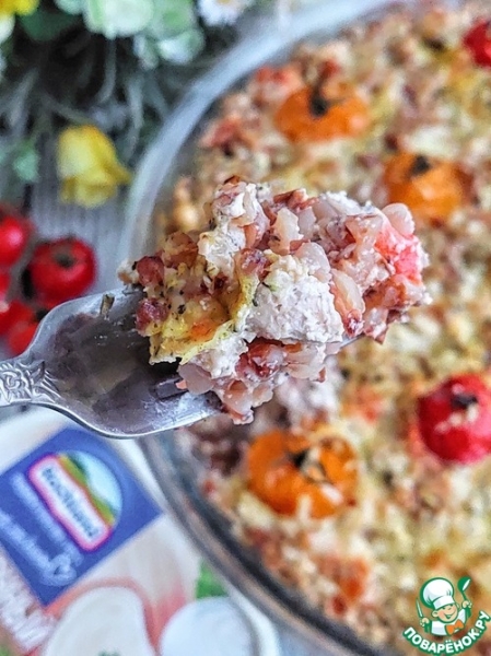 Сливочная гречка с курицей в духовке