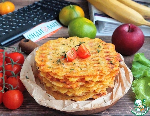 Тонкие картофельные вафли с ветчиной Тонкие картофельные вафли с ветчиной