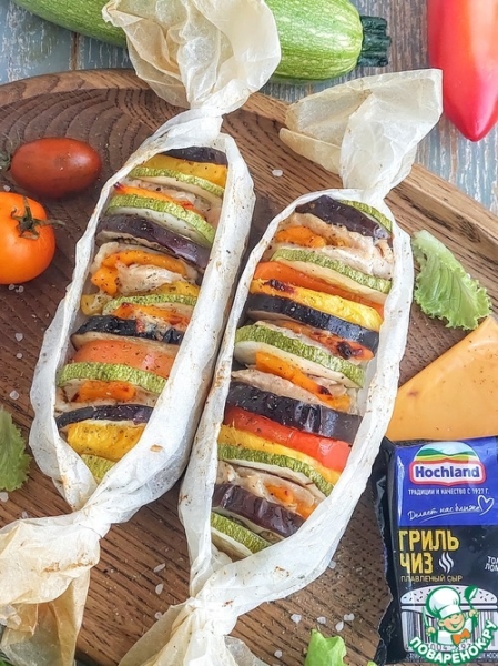 Запеченные овощи с курицей и сыром