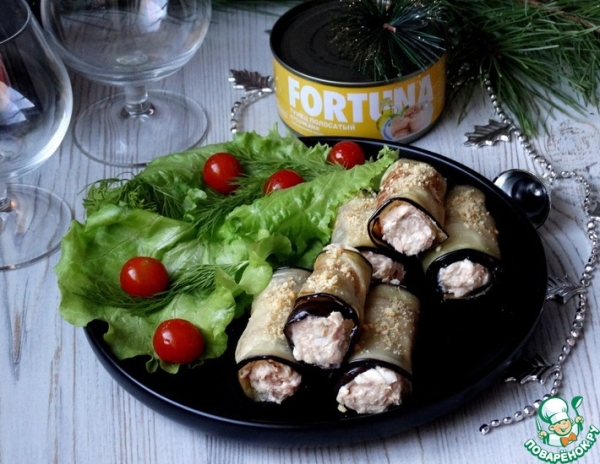 Баклажановые рулетики с тунцом и сыром Баклажановые рулетики с тунцом и сыром