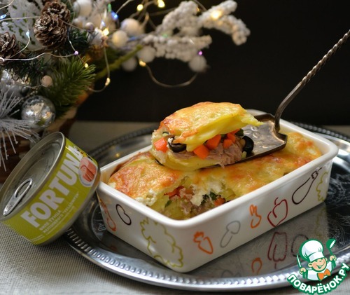 Гратен из картофеля, овощей и тунца