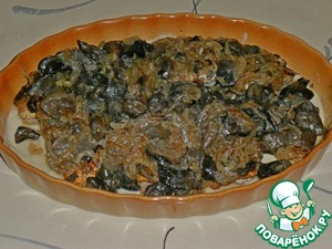 Рыба, запечённая с грибами и белым соусом