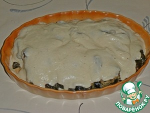 Рыба, запечённая с грибами и белым соусом